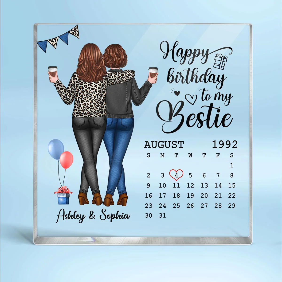 Happy Birthday My Bestie Calendar Personalized Acrylic Block Plaque - Image 2