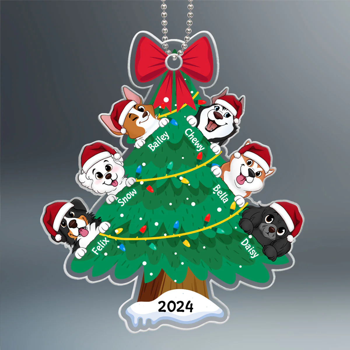 Happy Christmas Dogs Personalized Acrylic Ornament, Gift For Dog Lovers - Image 2