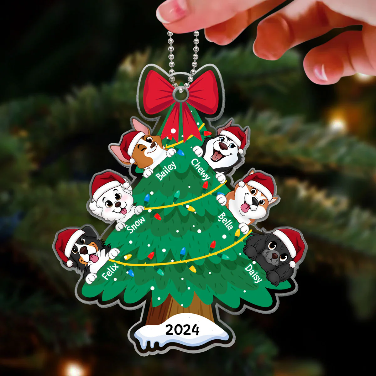 Happy Christmas Dogs Personalized Acrylic Ornament, Gift For Dog Lovers - Image 3