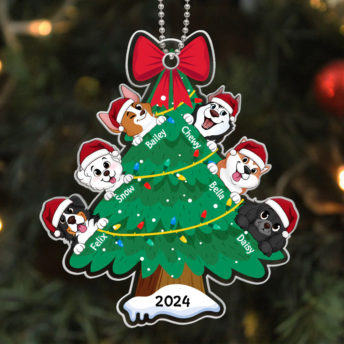 Happy Christmas Dogs Personalized Acrylic Ornament, Gift For Dog Lovers - Image 4