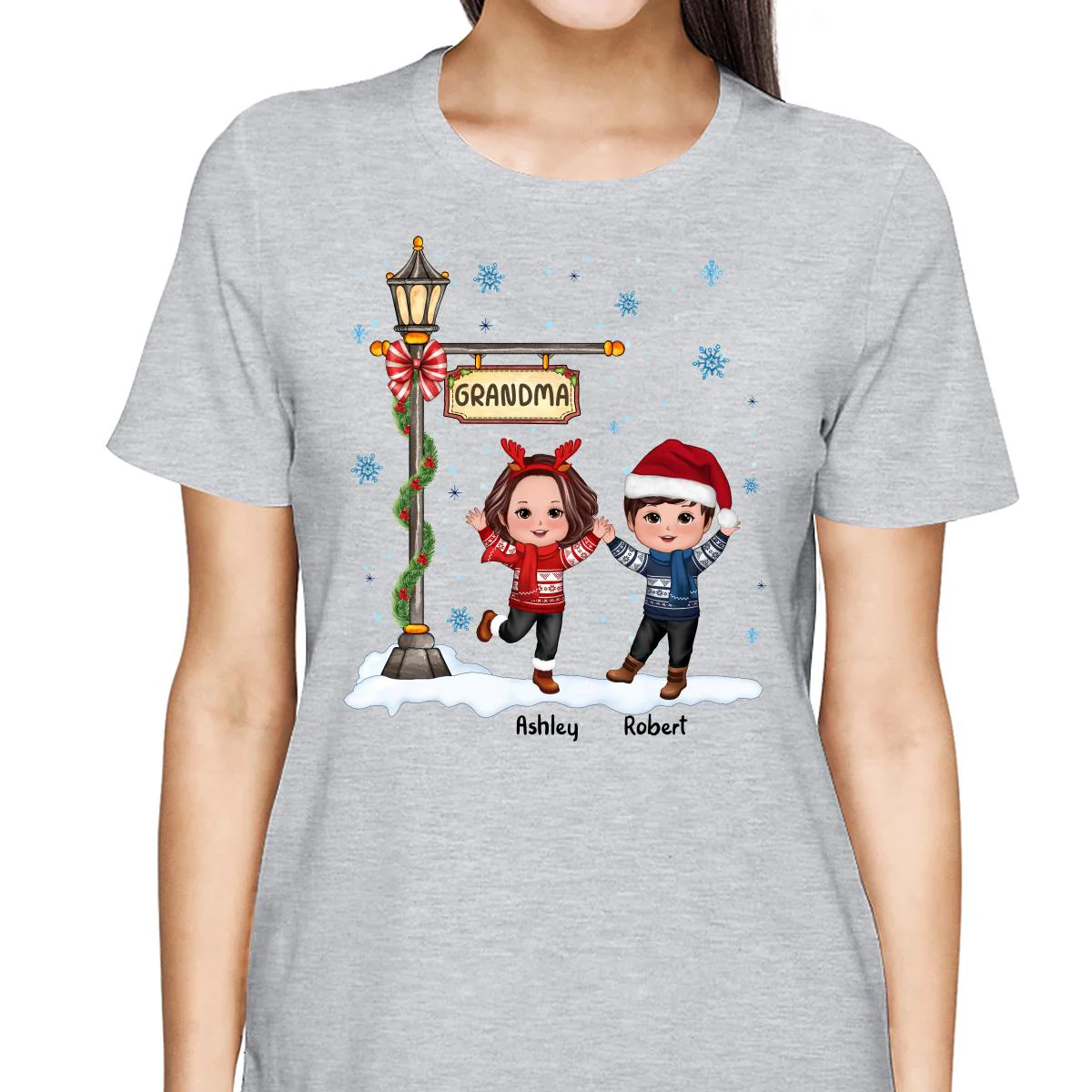 Happy Christmas Doll Kids Under Lamp Post Personalized Shirt - Image 2