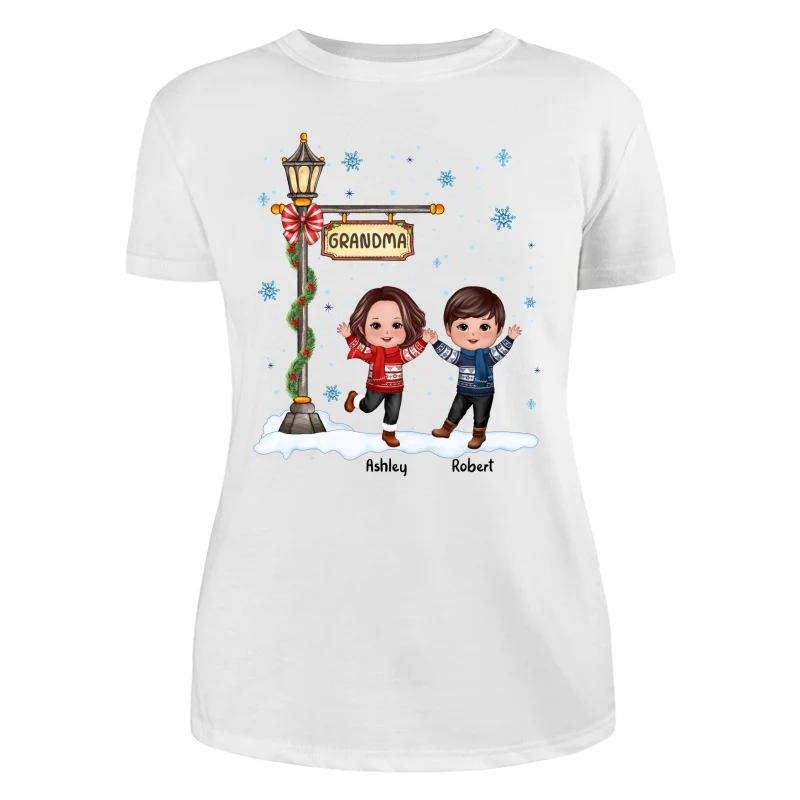 Happy Christmas Doll Kids Under Lamp Post Personalized Shirt - Image 9