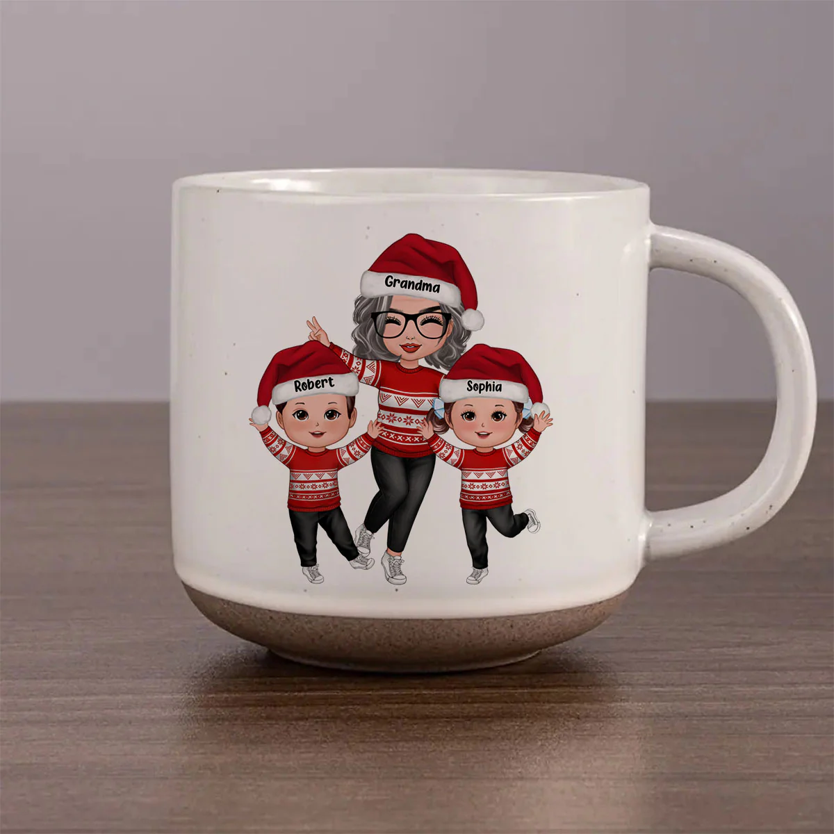 Happy Christmas Grandma Grandkids Personalized Pottery Mug - Image 2