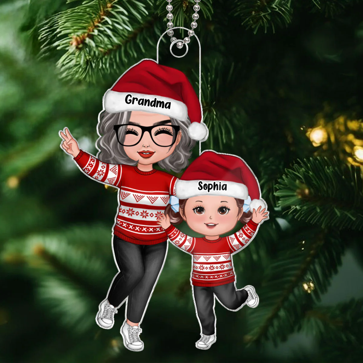 Happy Christmas Grandma Grandpa Grandkid Personalized Acrylic Ornament, Gift For Granddaughter Grandson - Image 2