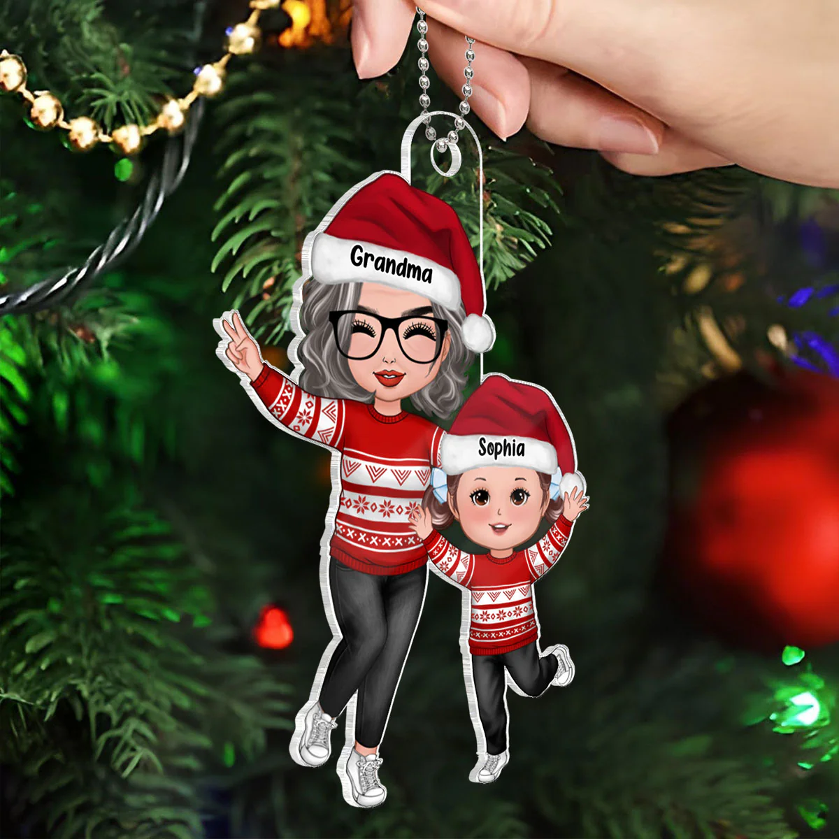 Happy Christmas Grandma Grandpa Grandkid Personalized Acrylic Ornament, Gift For Granddaughter Grandson - Image 3