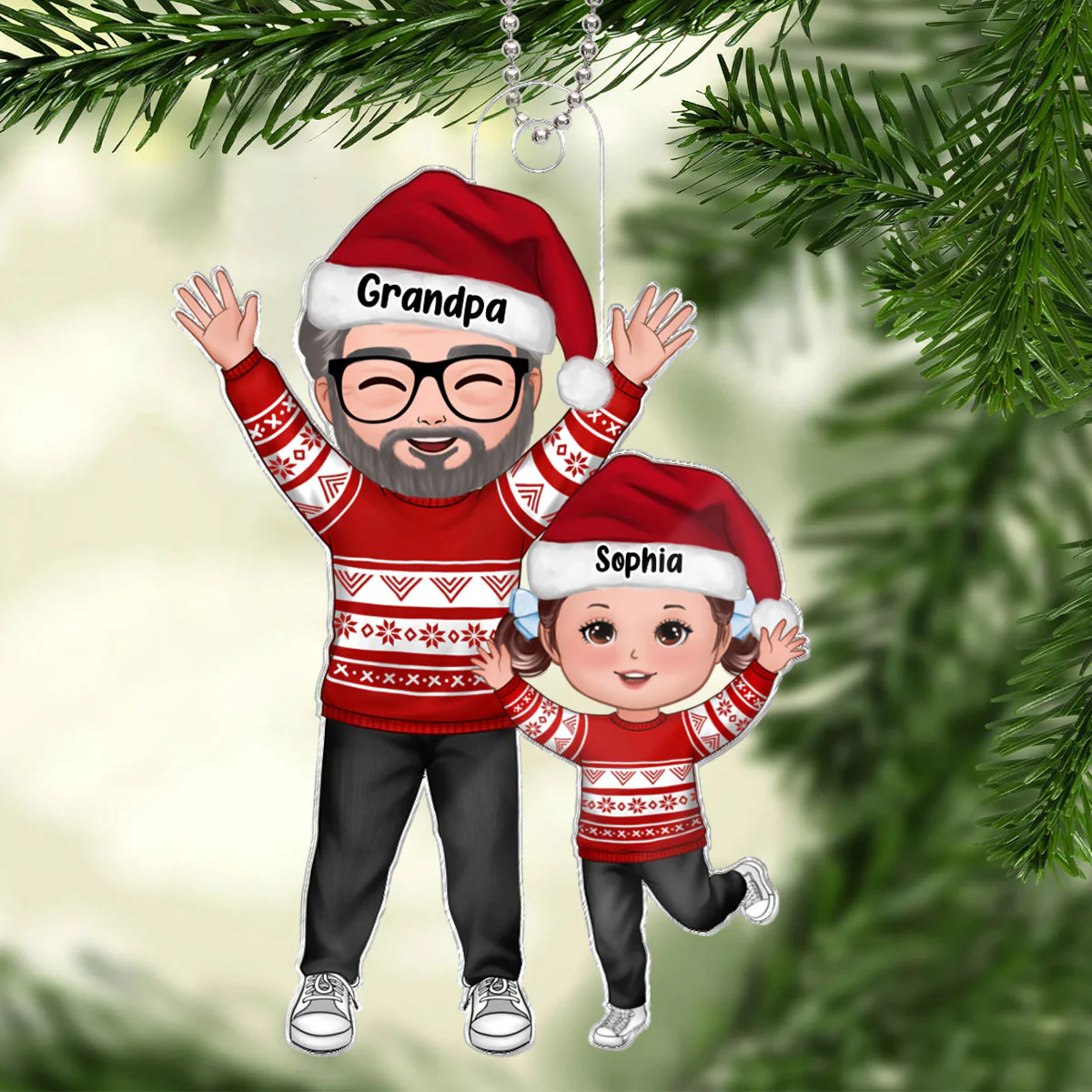 Happy Christmas Grandma Grandpa Grandkid Personalized Acrylic Ornament, Gift For Granddaughter Grandson - Image 5