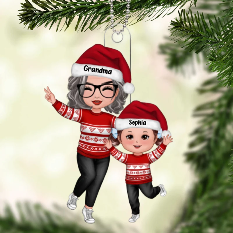 Happy Christmas Grandma Grandpa Grandkid Personalized Acrylic Ornament, Gift For Granddaughter Grandson - Image 7