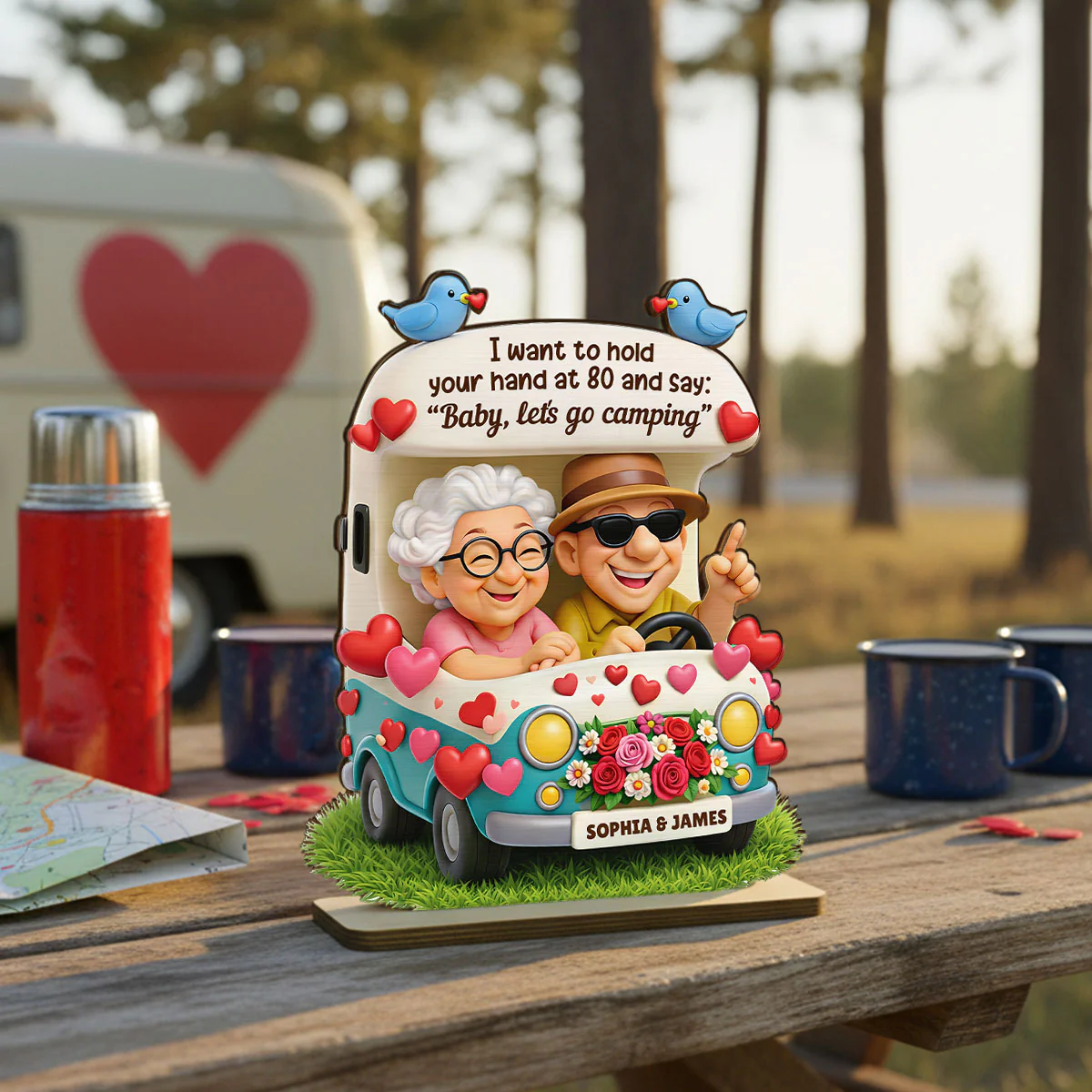 Happy Couple Let's Camping Together - Personalized 2-Layered Wooden Plaque - Valentine's Day Gift For Couple, For Him, For Her - Image 11