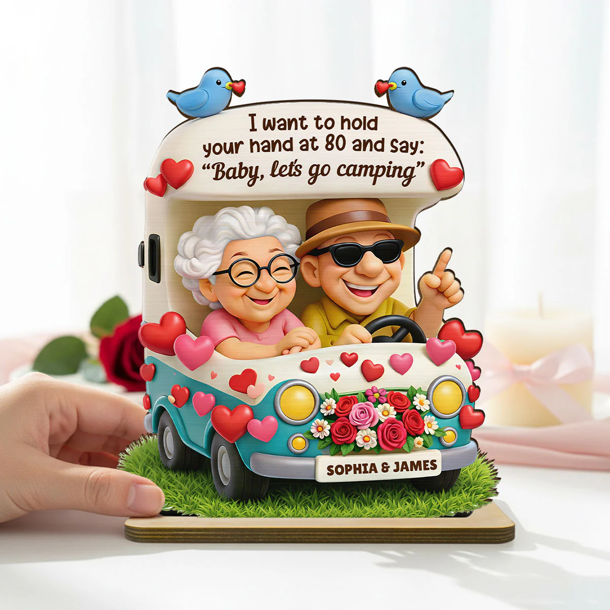 Happy Couple Let's Camping Together - Personalized 2-Layered Wooden Plaque - Valentine's Day Gift For Couple, For Him, For Her - Image 4