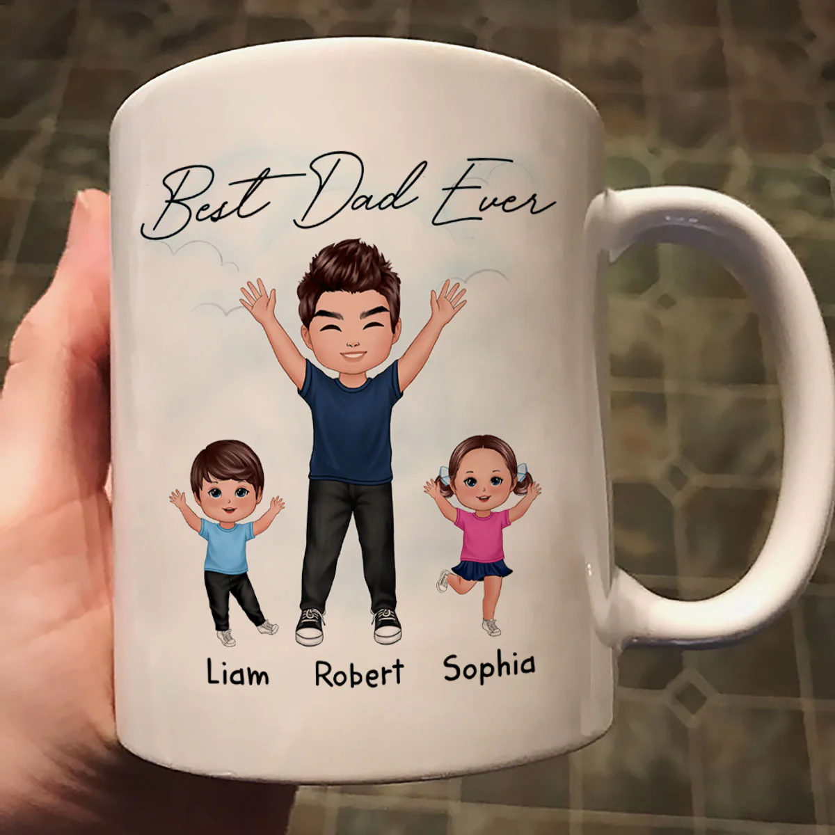 Happy Dad And Kids Dogs Cats Best Dad Ever Father‘s Day Gift For Dad Personalized Mug - Image 2