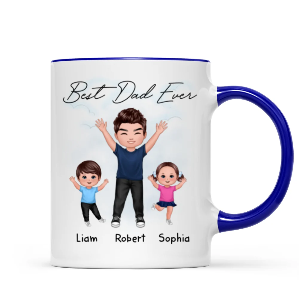 Happy Dad And Kids Dogs Cats Best Dad Ever Father‘s Day Gift For Dad Personalized Mug - Image 5
