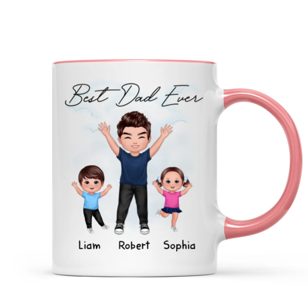 Happy Dad And Kids Dogs Cats Best Dad Ever Father‘s Day Gift For Dad Personalized Mug - Image 8