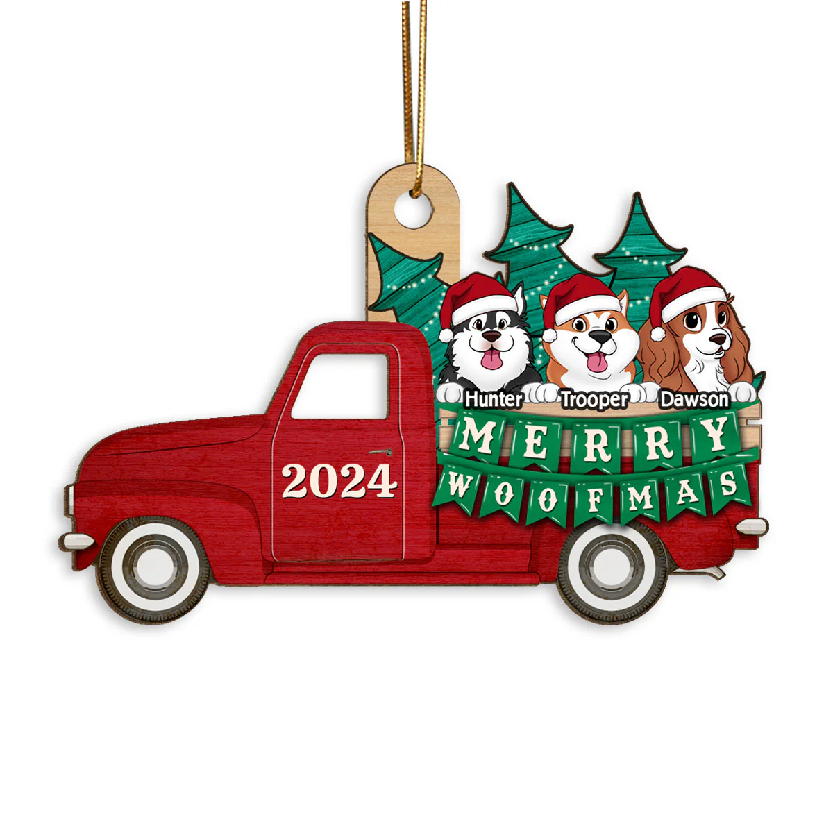 Happy Dog On Truck Personalized Wooden Ornament