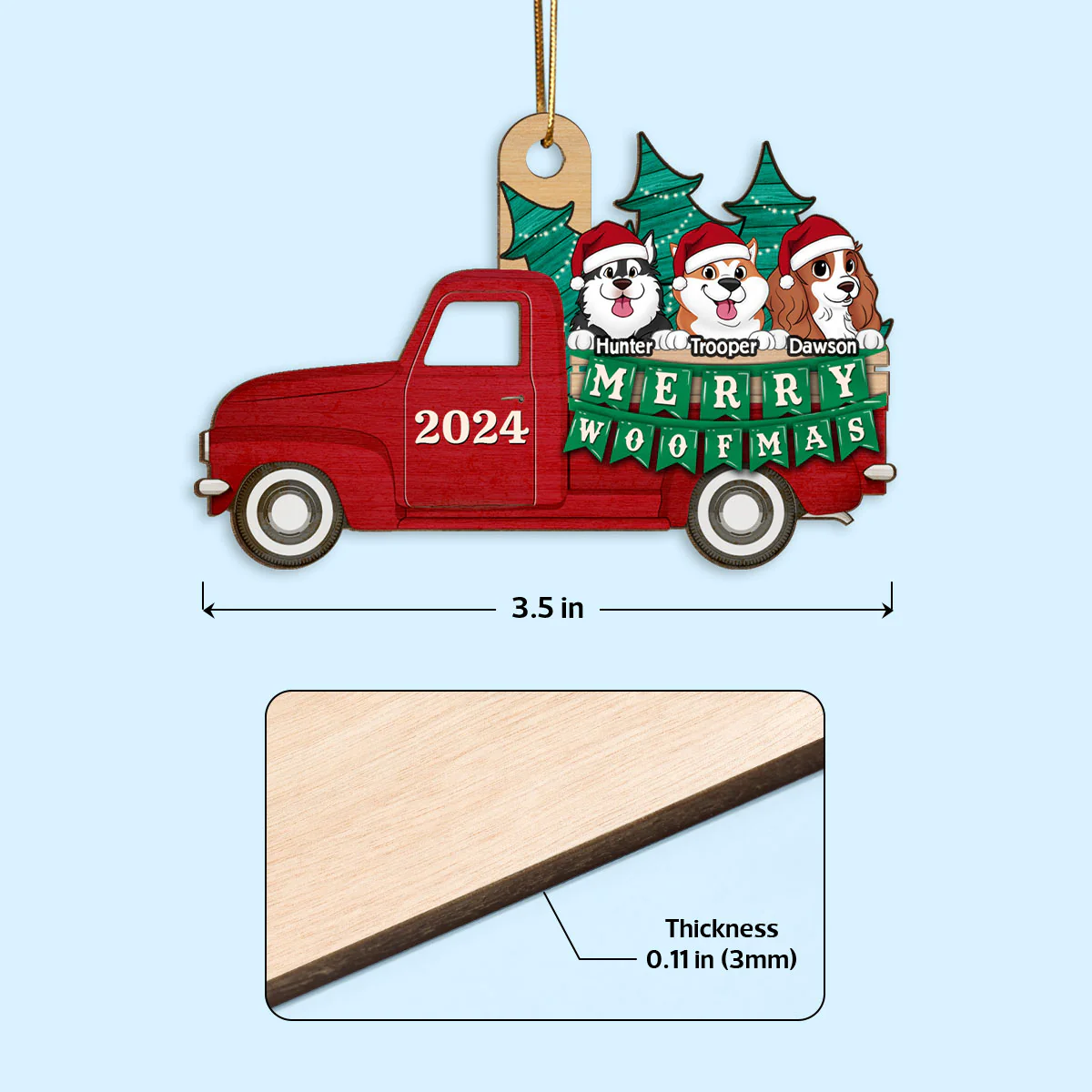Happy Dog On Truck Personalized Wooden Ornament - Image 4