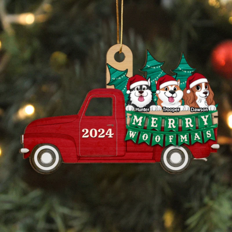 Happy Dog On Truck Personalized Wooden Ornament - Image 5