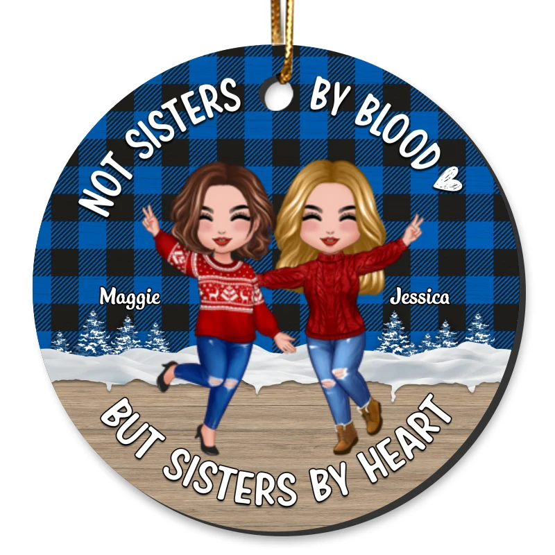 Happy Doll Besties Checkered Pattern Personalized Circle Ornament - Image 4