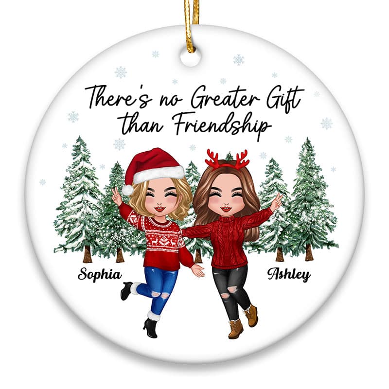 Happy Doll Besties Christmas Tree Background Personalized Circle Ornament
