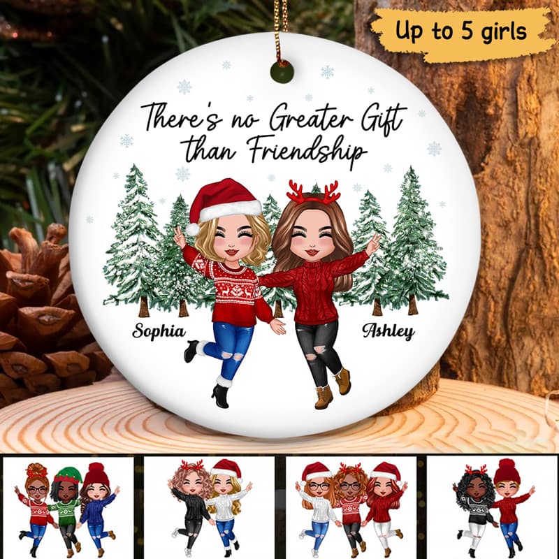 Happy Doll Besties Christmas Tree Background Personalized Circle Ornament - Image 2