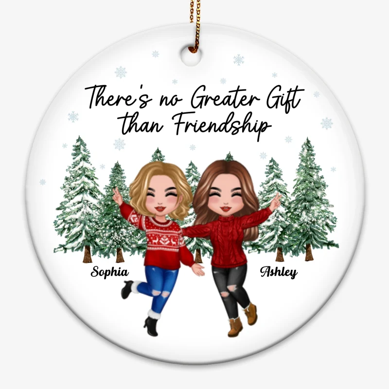 Happy Doll Besties Christmas Tree Background Personalized Circle Ornament - Image 3