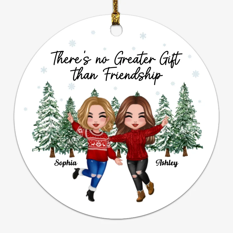 Happy Doll Besties Christmas Tree Background Personalized Circle Ornament - Image 4