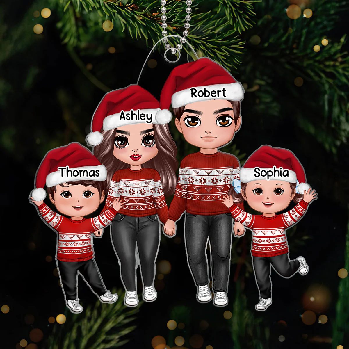 Happy Doll Family Christmas Gift Personalized Acrylic Ornament