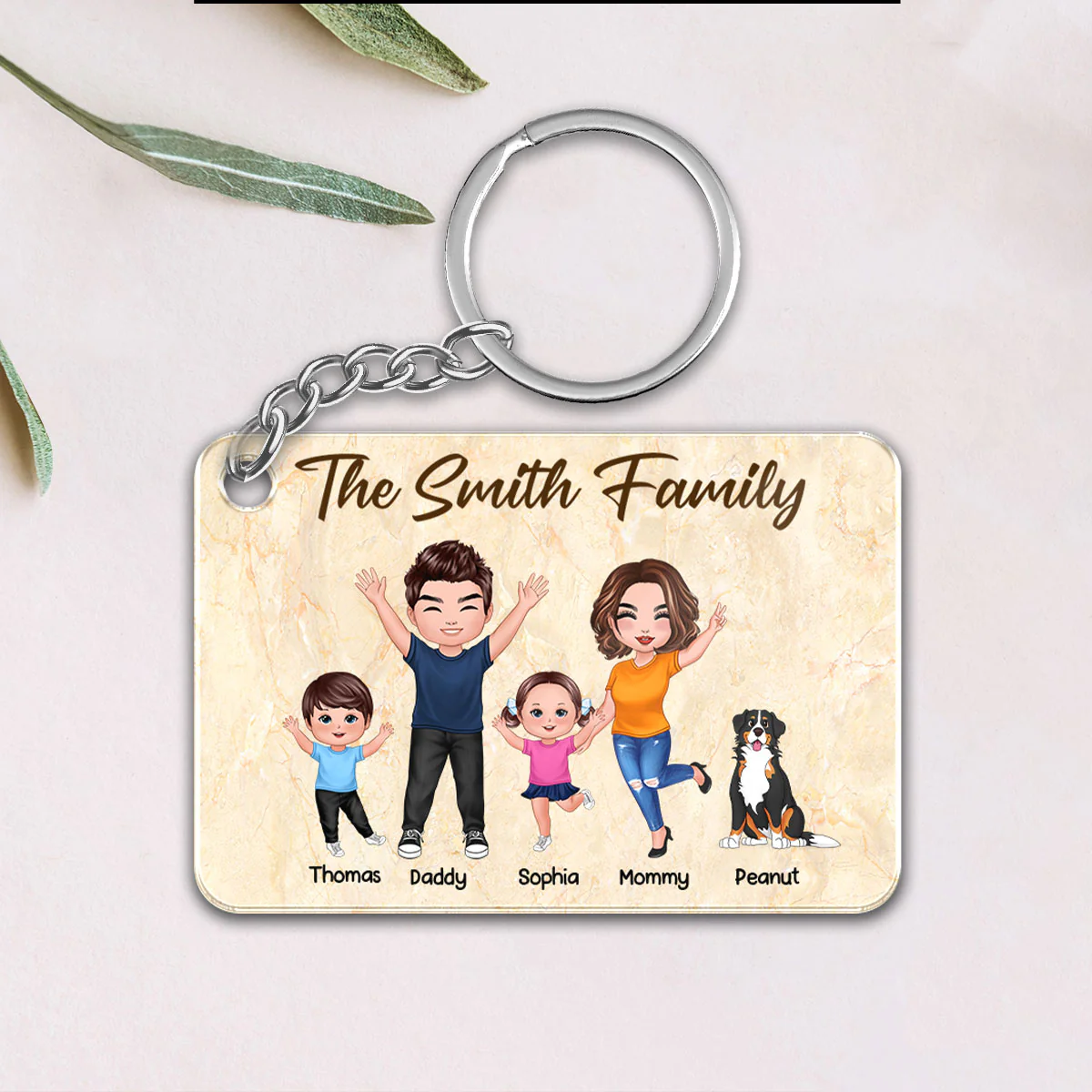 Happy Doll Family Couple Dad Mom Kids Dogs Cats Personalized Acrylic Keychain - Image 2