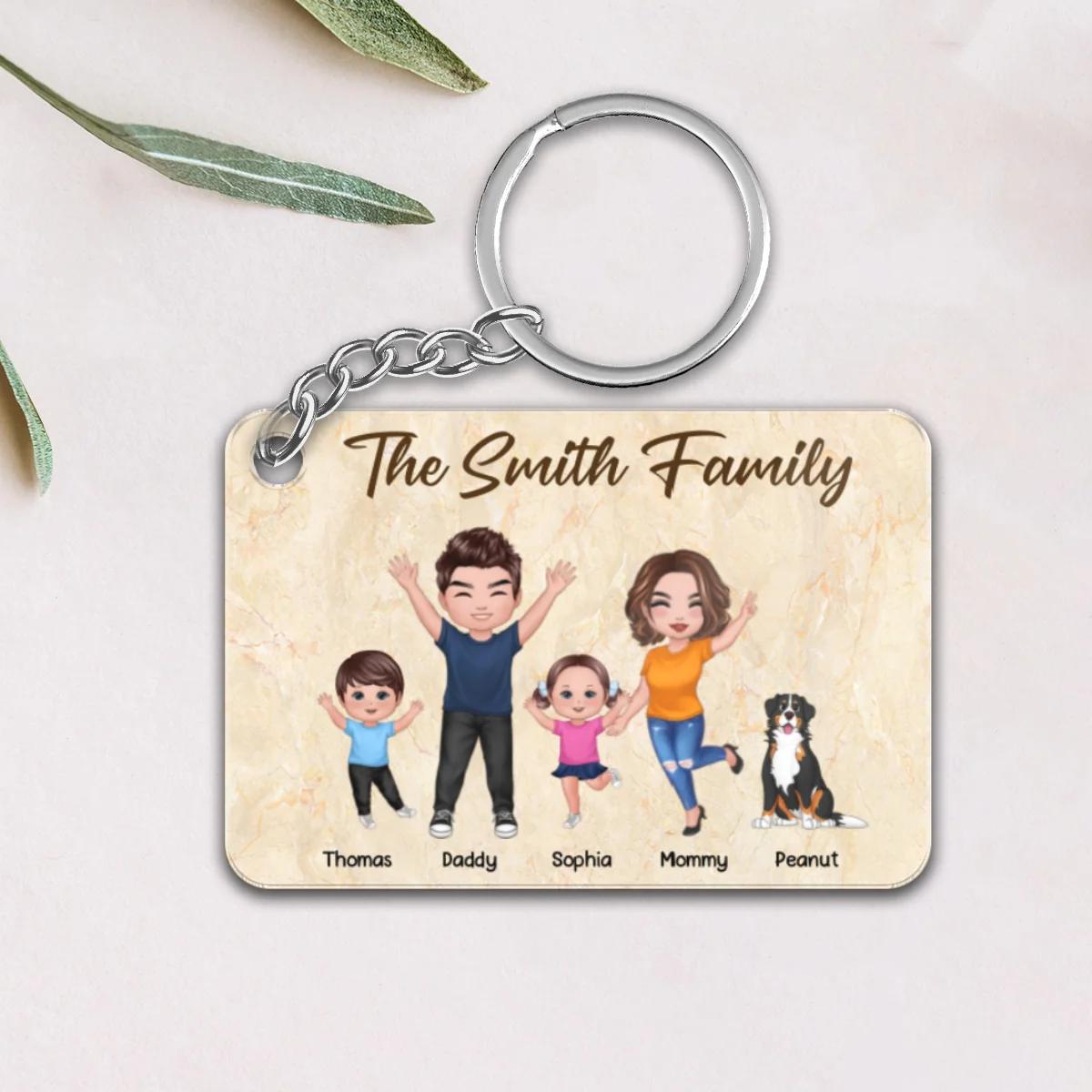 Happy Doll Family Couple Dad Mom Kids Dogs Cats Personalized Acrylic Keychain - Image 4