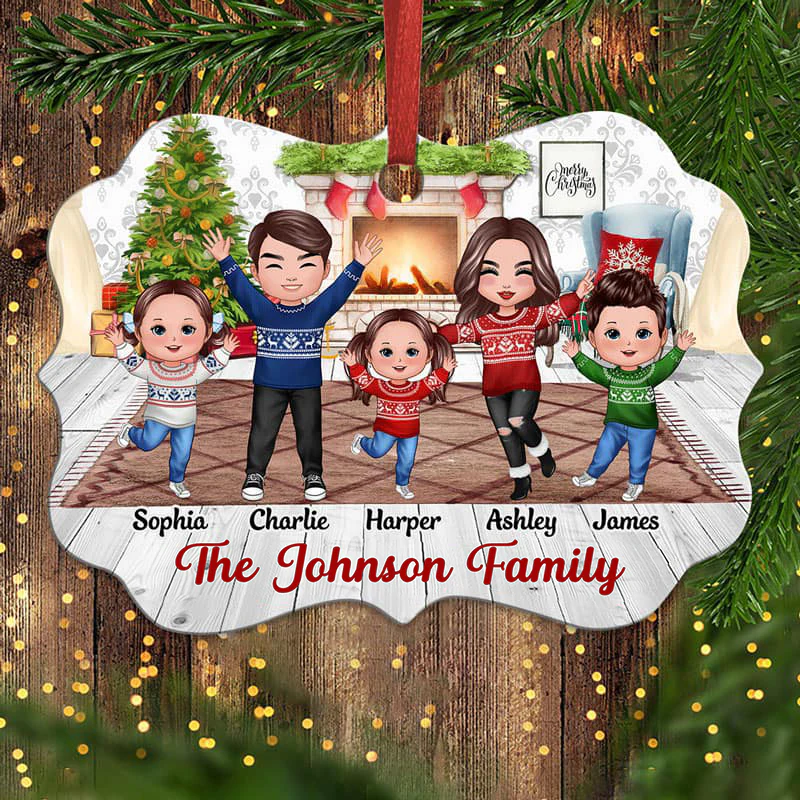 Happy Doll Family In House Personalized Christmas Ornament - Image 3