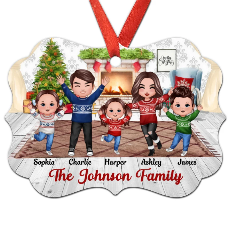 Happy Doll Family In House Personalized Christmas Ornament - Image 4
