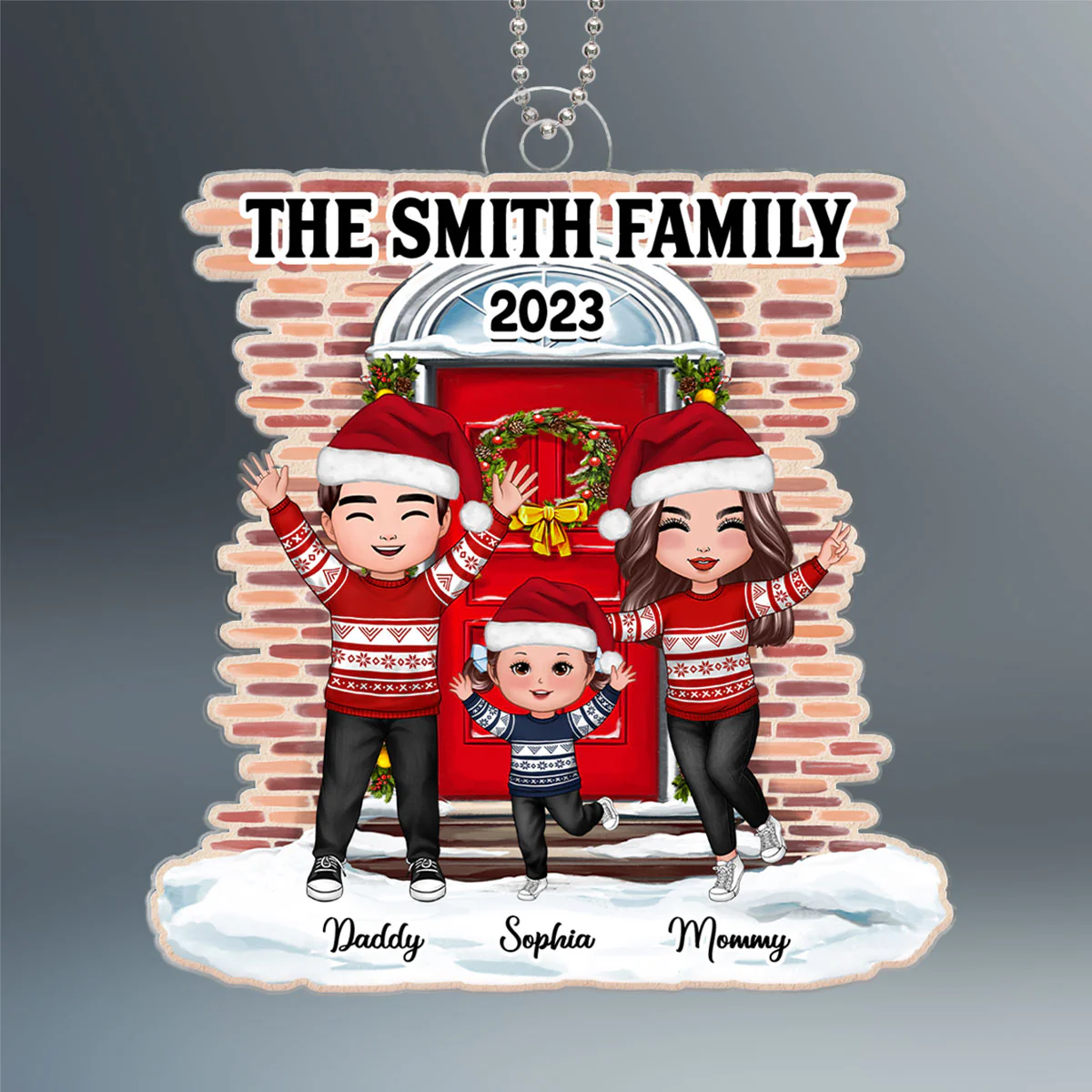 Happy Doll Family Standing Front Door Christmas Gift Personalized Acrylic Ornament - Image 2