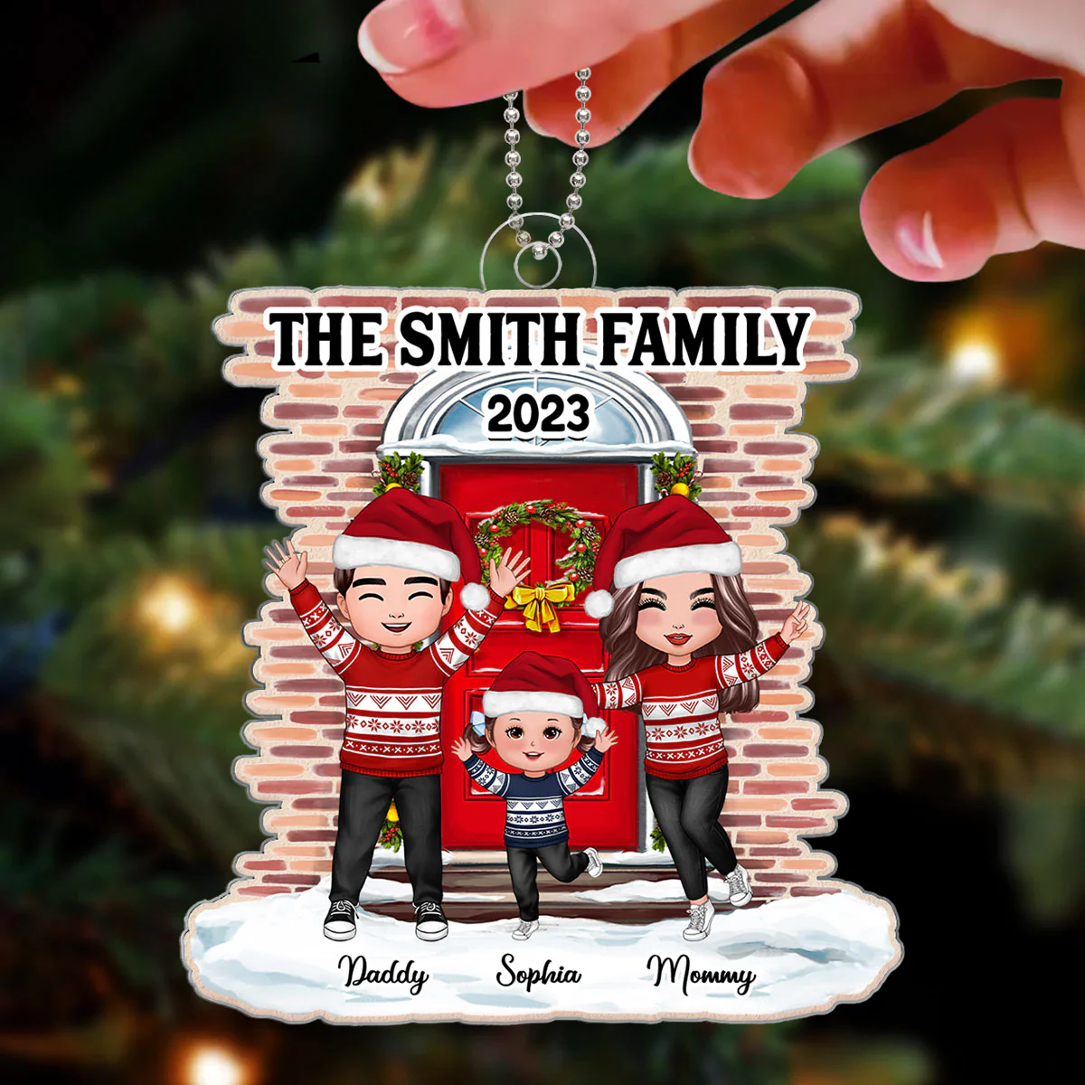 Happy Doll Family Standing Front Door Christmas Gift Personalized Acrylic Ornament - Image 3