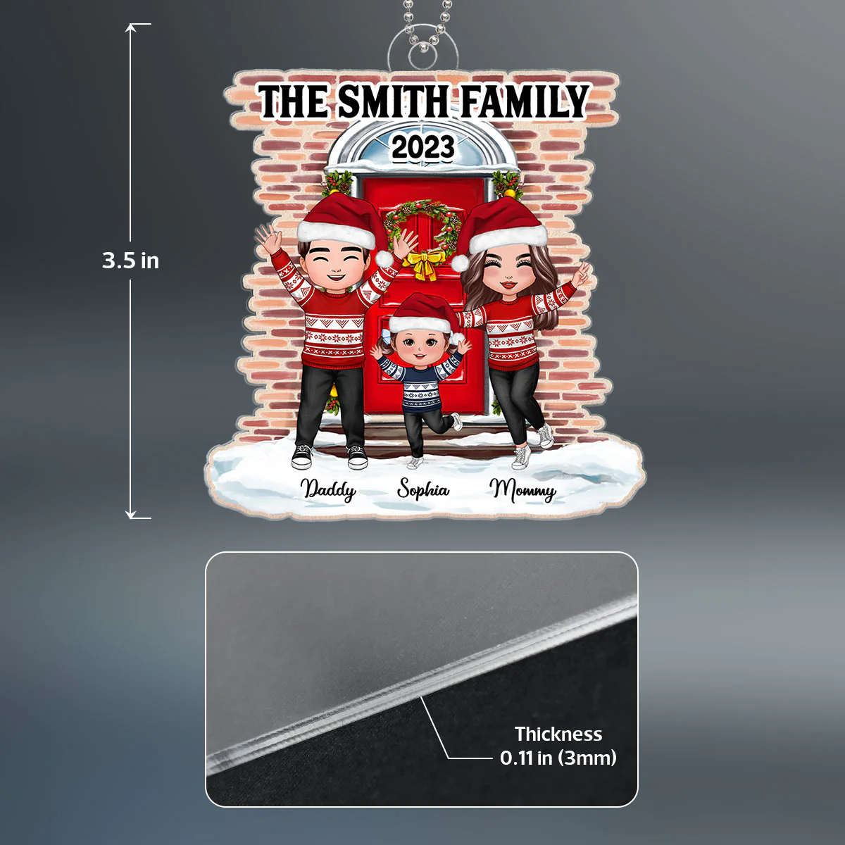 Happy Doll Family Standing Front Door Christmas Gift Personalized Acrylic Ornament - Image 4