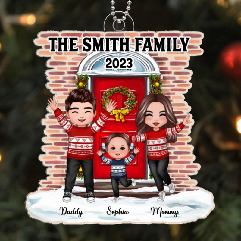 Happy Doll Family Standing Front Door Christmas Gift Personalized Acrylic Ornament - Image 5