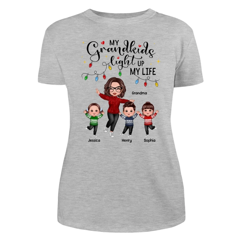 Happy Doll Grandma And Kids My Grandkids Light Up My Life Christmas Personalized Shirt - Image 10