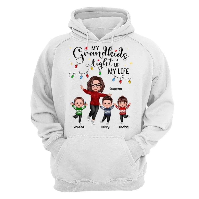 Happy Doll Grandma And Kids My Grandkids Light Up My Life Christmas Personalized Shirt - Image 13