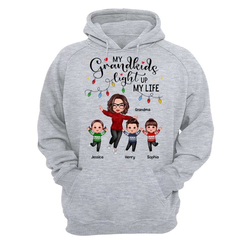 Happy Doll Grandma And Kids My Grandkids Light Up My Life Christmas Personalized Shirt - Image 14