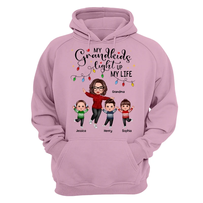 Happy Doll Grandma And Kids My Grandkids Light Up My Life Christmas Personalized Shirt - Image 15