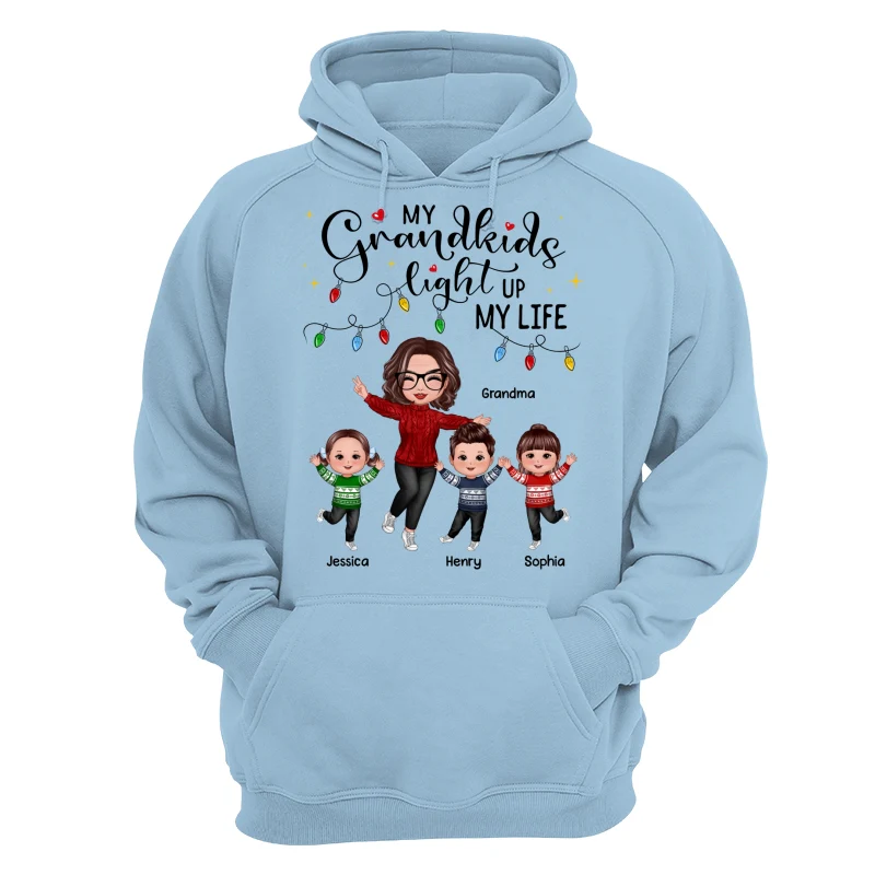 Happy Doll Grandma And Kids My Grandkids Light Up My Life Christmas Personalized Shirt - Image 16