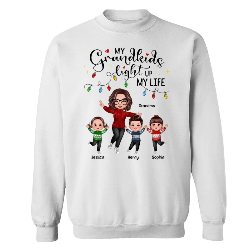 Happy Doll Grandma And Kids My Grandkids Light Up My Life Christmas Personalized Shirt - Image 17