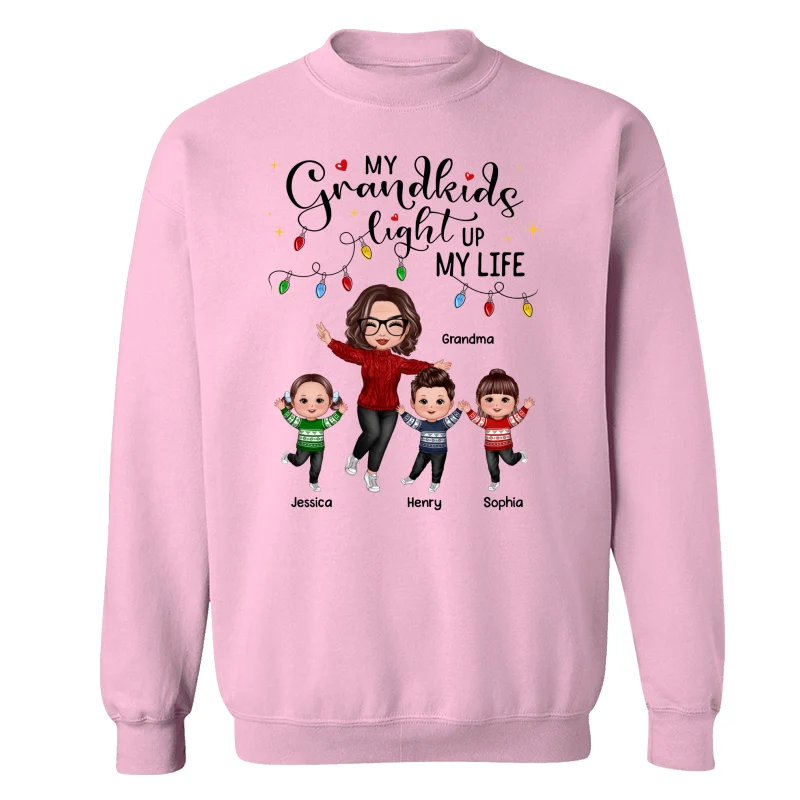 Happy Doll Grandma And Kids My Grandkids Light Up My Life Christmas Personalized Shirt - Image 19
