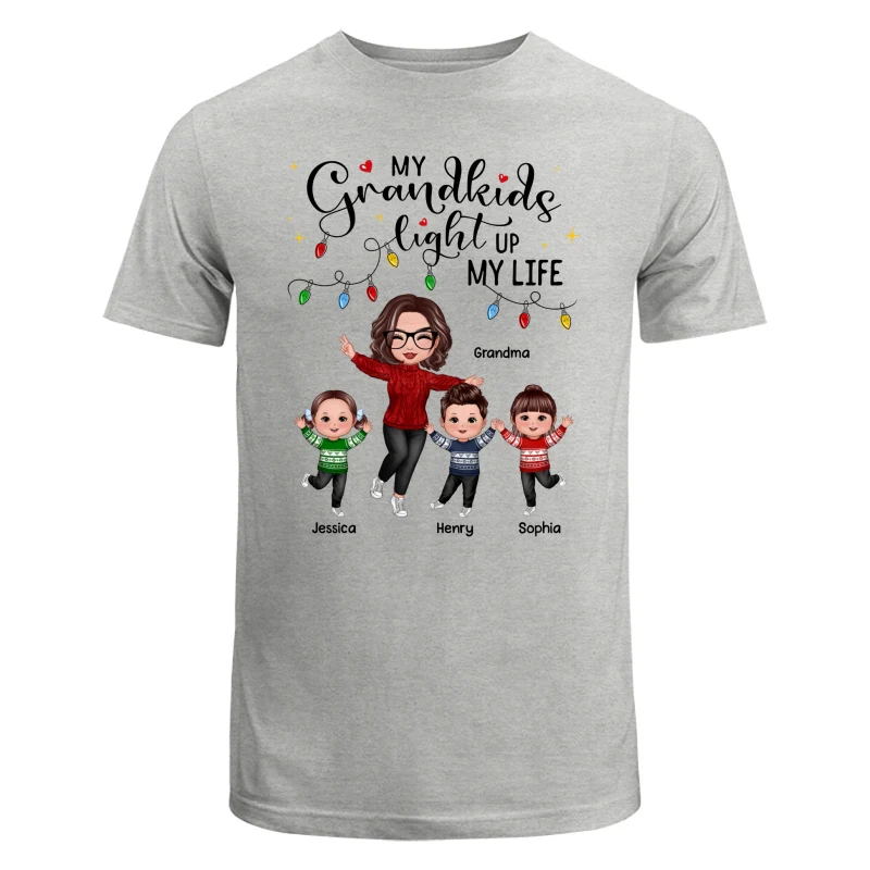 Happy Doll Grandma And Kids My Grandkids Light Up My Life Christmas Personalized Shirt - Image 6