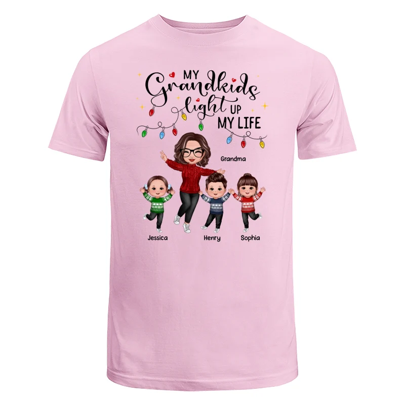 Happy Doll Grandma And Kids My Grandkids Light Up My Life Christmas Personalized Shirt - Image 7
