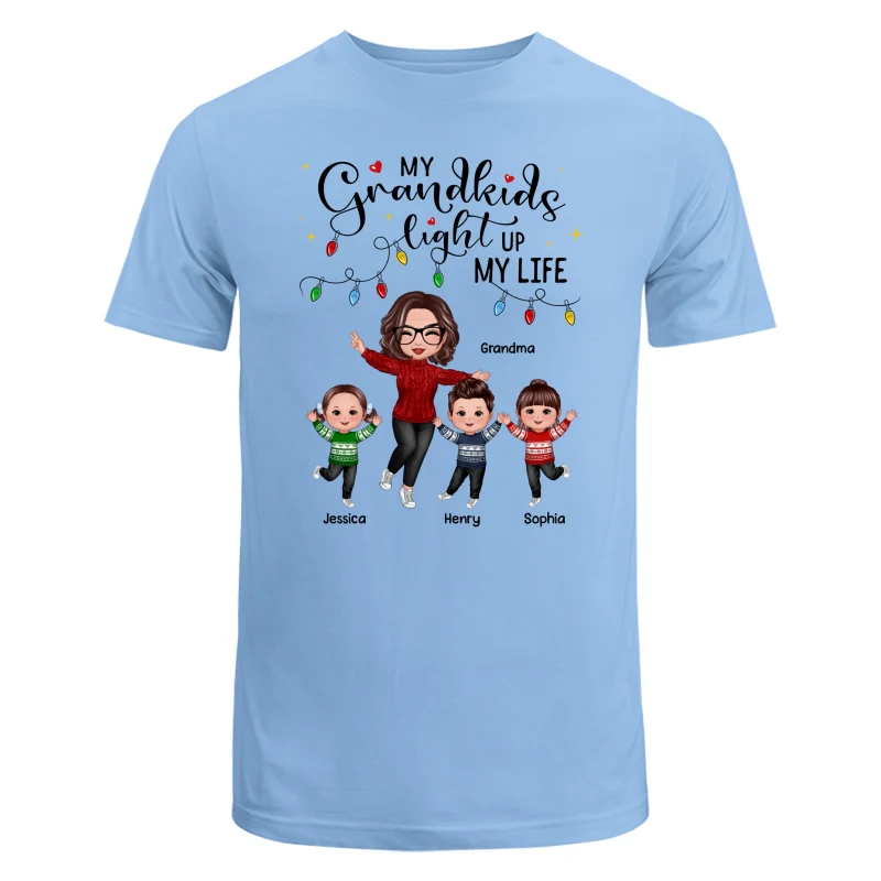 Happy Doll Grandma And Kids My Grandkids Light Up My Life Christmas Personalized Shirt - Image 8