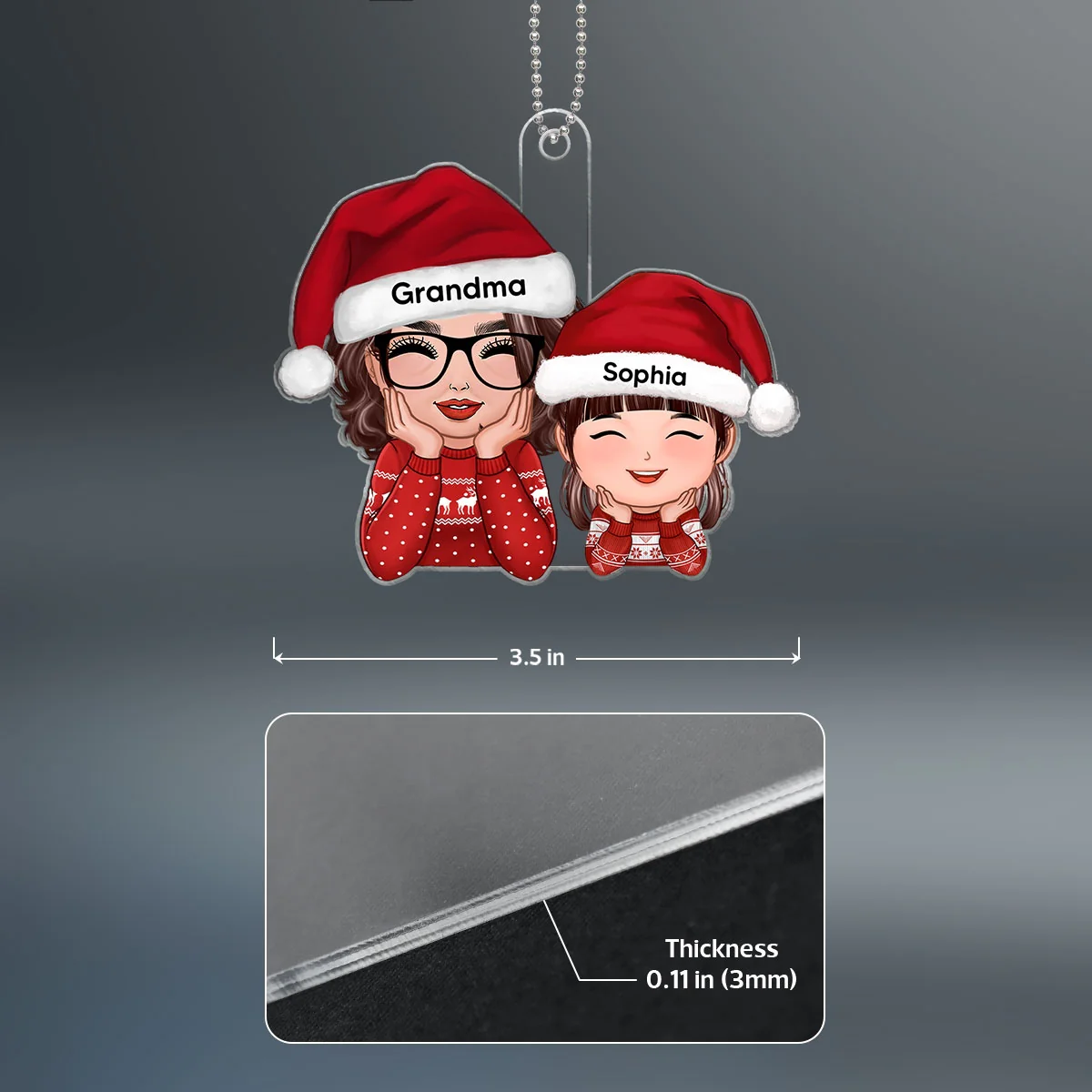 Happy Doll Grandma Granddaughter Grandson Chin On Hands Personalized Acrylic Ornament - Image 4