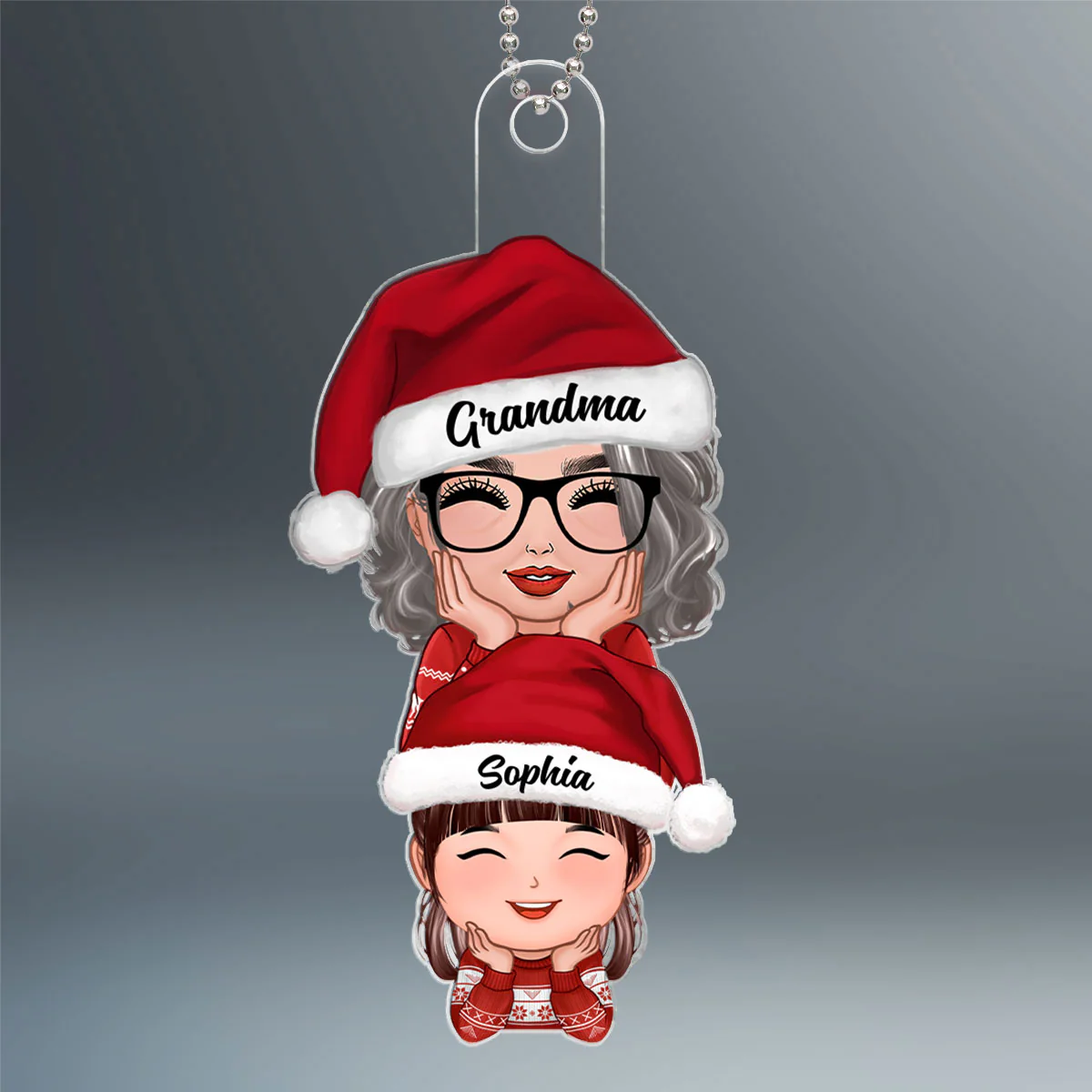 Happy Doll Grandma Granddaughter Grandson Stacked Christmas Gift Personalized Acrylic Ornament - Image 2