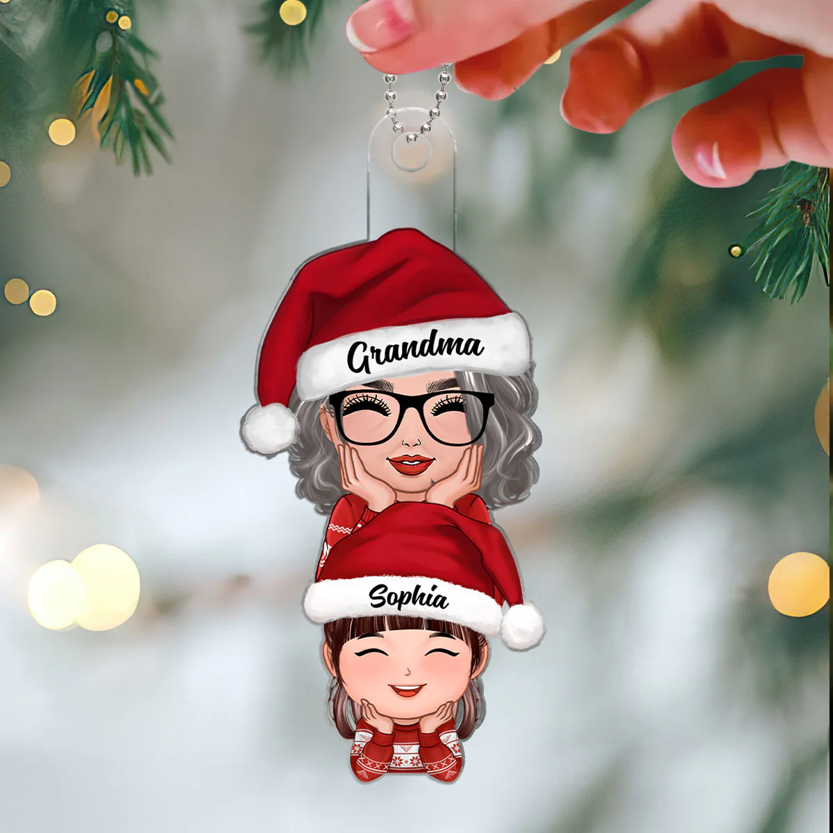 Happy Doll Grandma Granddaughter Grandson Stacked Christmas Gift Personalized Acrylic Ornament - Image 3