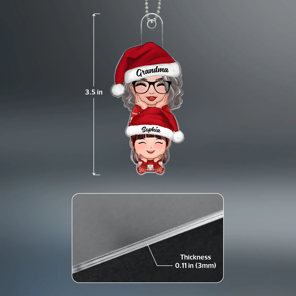 Happy Doll Grandma Granddaughter Grandson Stacked Christmas Gift Personalized Acrylic Ornament - Image 4