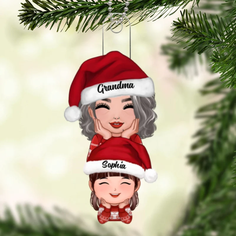 Happy Doll Grandma Granddaughter Grandson Stacked Christmas Gift Personalized Acrylic Ornament - Image 5