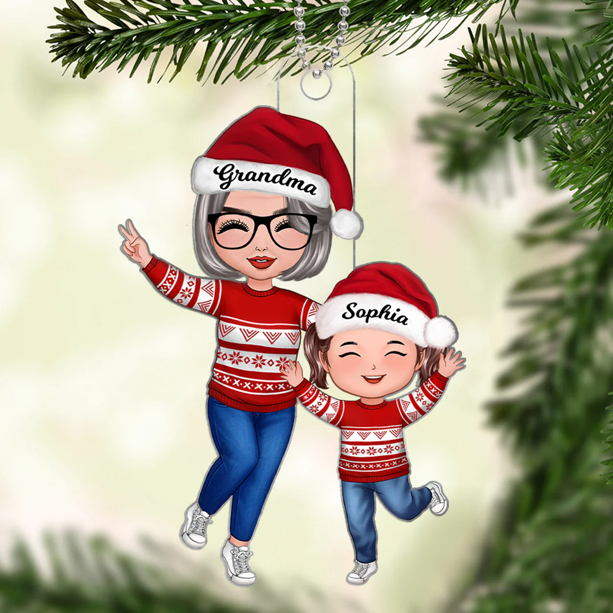 Happy Doll Grandma & GrandKid Christmas Gift For Granddaughter Grandson Personalized Acrylic Ornament