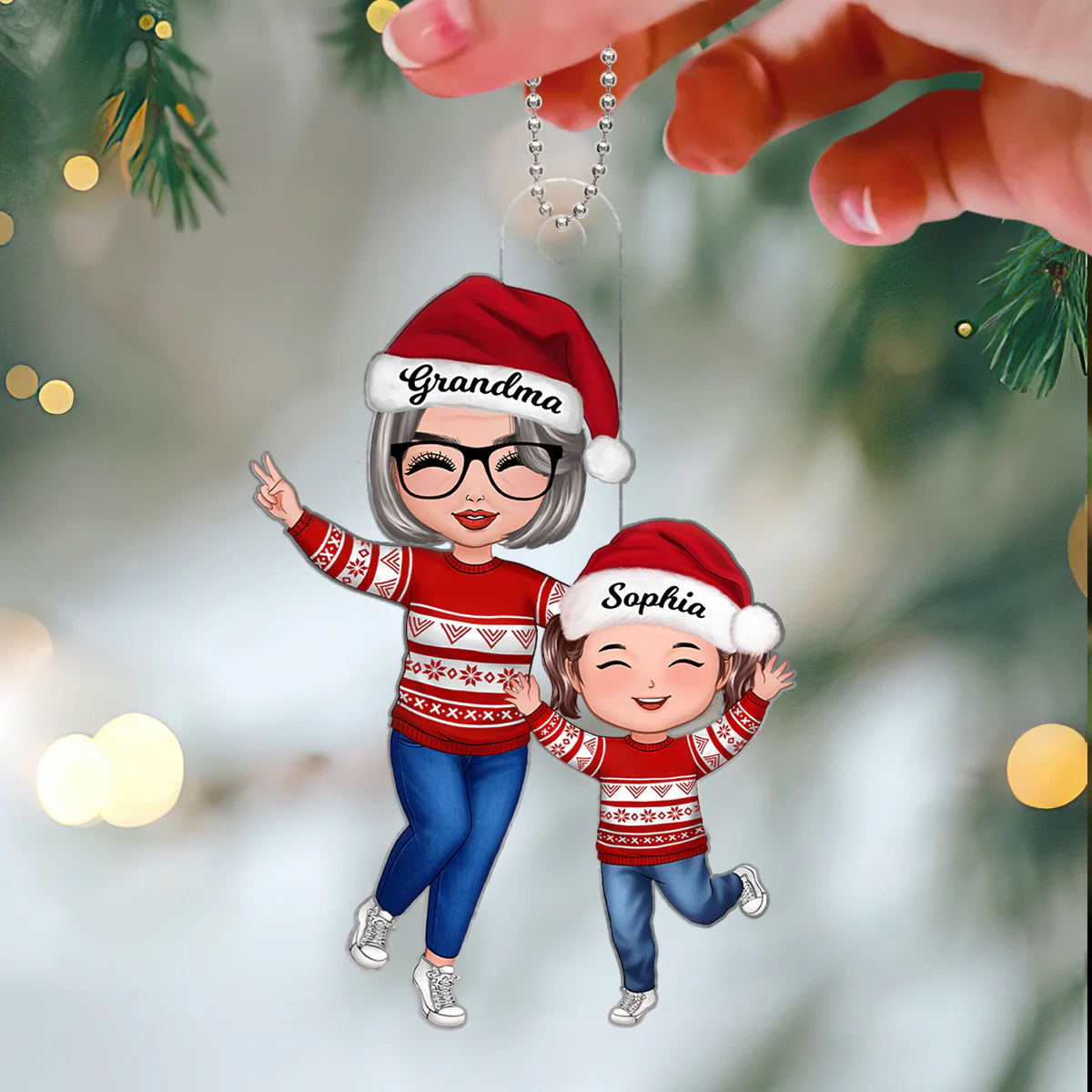 Happy Doll Grandma & GrandKid Christmas Gift For Granddaughter Grandson Personalized Acrylic Ornament - Image 3